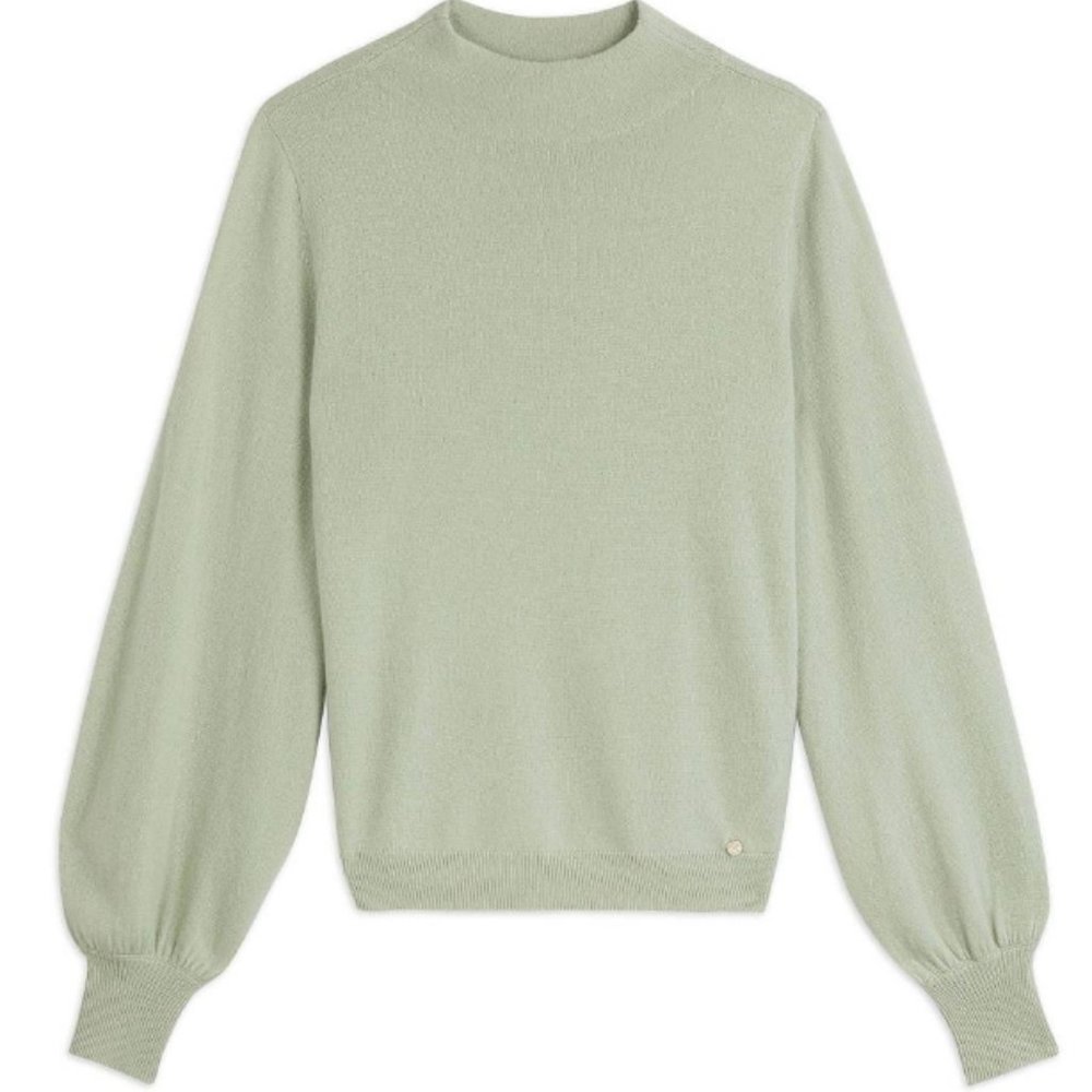 Ted Baker Shano Green Mock Neck Balloon Sleeve Cashmere Sweater
